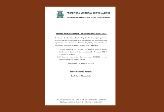 Comunicado: Decisão Administrativa sobre Concurso Público 01/2024